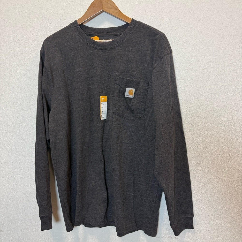 Carhartt Long Sleeve Workwear Crewneck T-Shirt Medium Gray Charcoal
